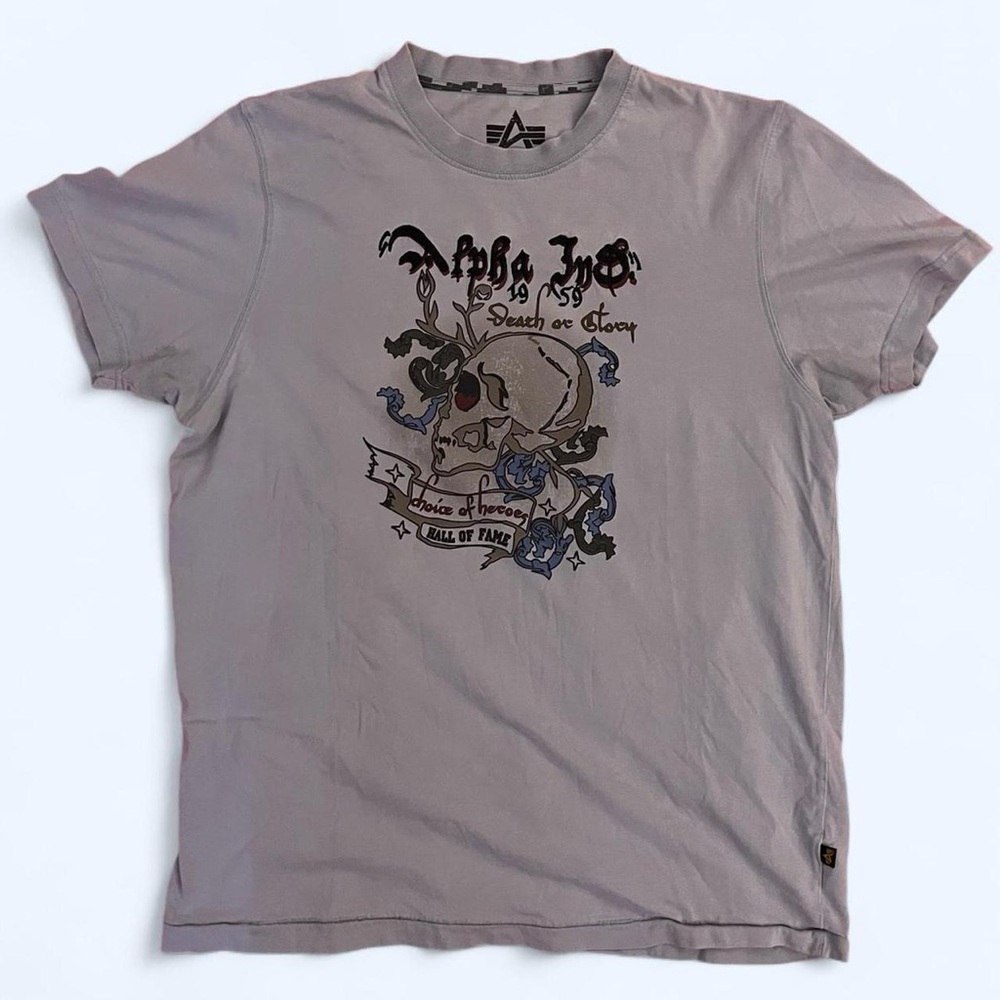 Alpha Industries Y2K Light Blue Skull 💀 Graphic Tee